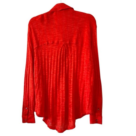 Free People Beach Sheer Button-Down Top | Red Orange | Small - Picture 4 of 7